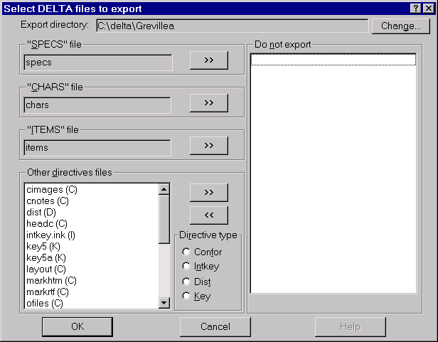 'Select DELTA files to export' dialog.