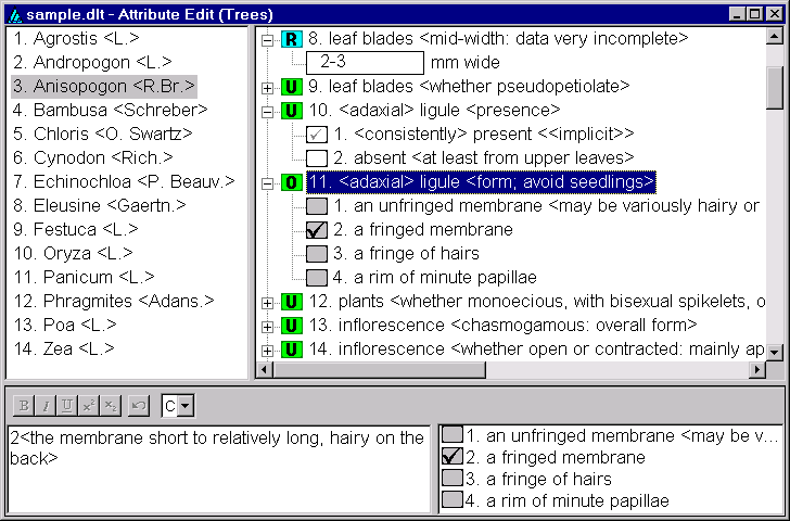 sample.dlt - Attribute Edit (Trees)