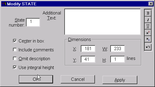 Modify state dialog.